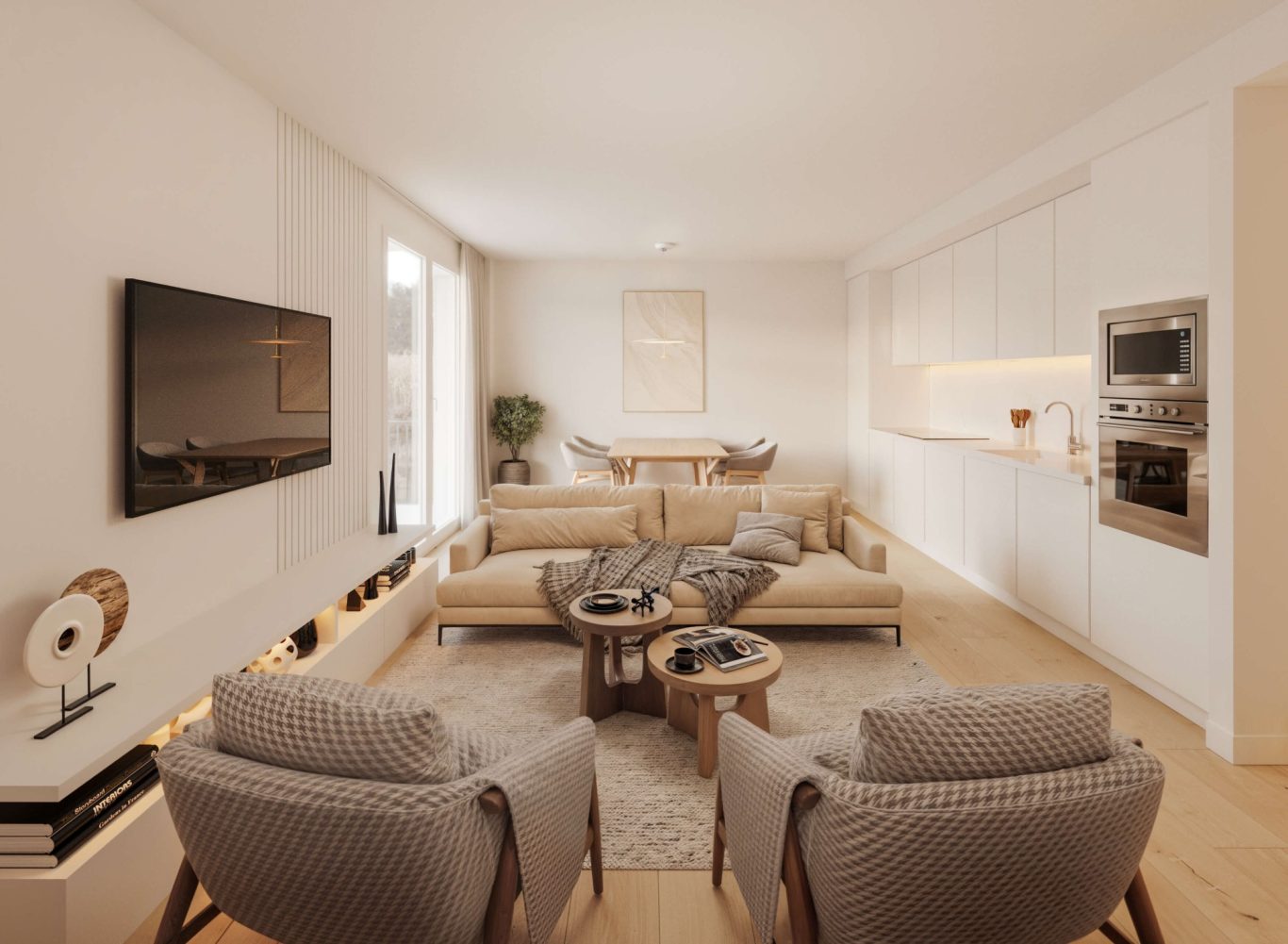 Salón comedor con cocina integrada en vivienda nueva de Ermita 44